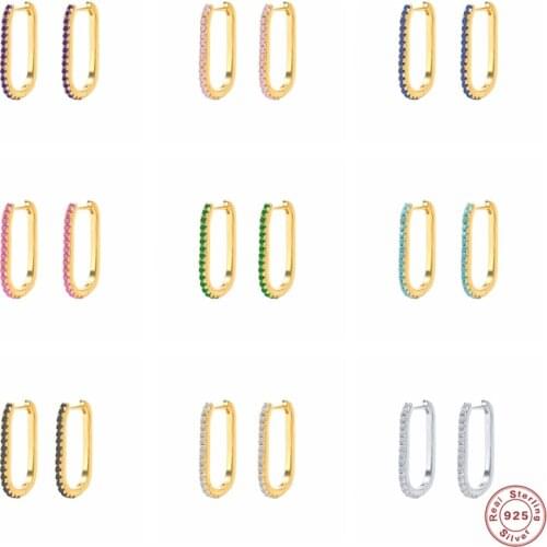 Piercing Earrings 925 Sterling Silver Colorful Zircon U Shape Big Circle Hoop Earring Ear Bone Buckle for Women Mujer Pendientes