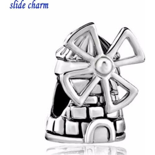 Slide charm wholesale Free shipping Attractions Netherlands Windmill European charm Bead Charms Bracelets fit Pandora bracelet