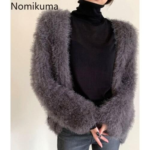 Nomikuma Causal Solid Warm Long Sleeve Cardigan Sweater Korean Short Autumn Winter New Knitted Open Stitch 2020 New Pull 6C608