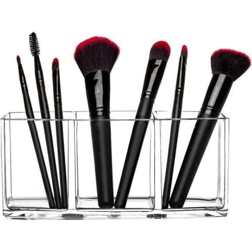 3-Slot Clear Acrylic Brushes Storage Case For Cosmetics Holder Makeup Brush Holder Organizer Desk Cosmetic Storage Container