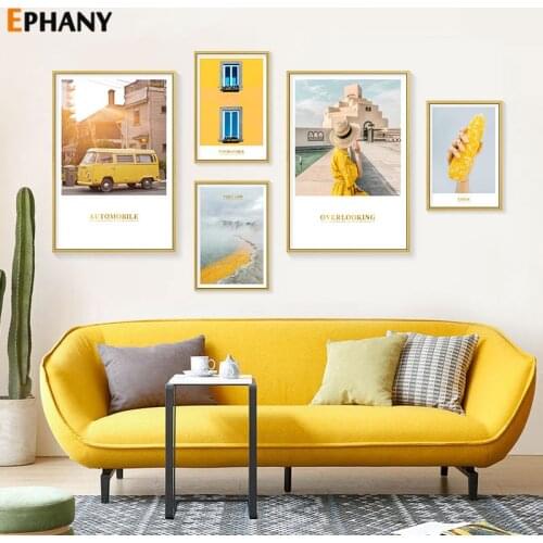 Christmas Decoration Canvas Painting Posters Modern Yellow Landscape Wall Art Picture for Living Room Decoration Home Decor