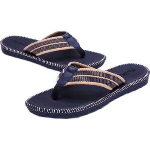Men Summer Slippers Striped Fabric Beach Flip-Flops Men Outdoor Non-slip Slides Man Toe Sandals EU 39-45 Size Hot