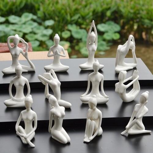 Creative Abstract Art Ceramic Yoga Poses Sculptures Figurines Craft Yoga Lady Figure Yoga Studio Office Home Decor Ornament New