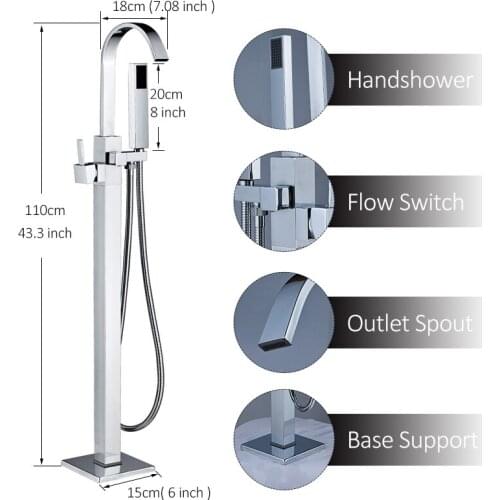 Vidric Vidric Chrome Bathtub Floor Standing Faucet Mixer Single Handle Mixer Tap Waterfall Bath Shower Faucet Mixer Tap Tub Show