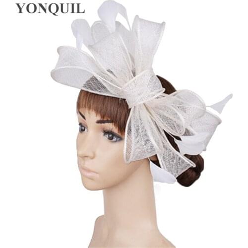 Vintage White Sinamay Fascinator Hat with Fancy Feather Bridal Wedding Hats Cocktail Hat Very Nice 21 Color Can be Chosen SYF280