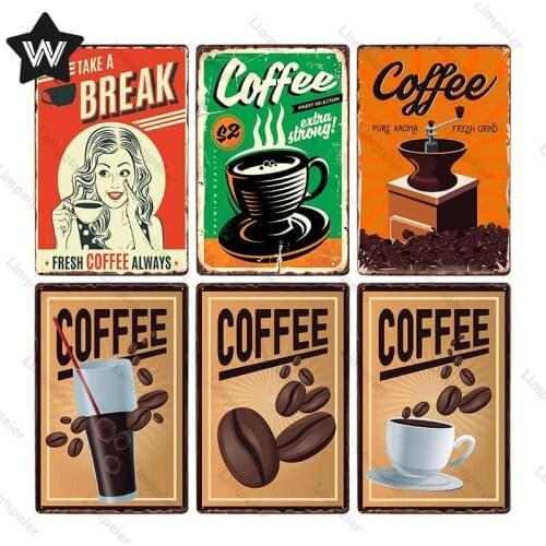 Vintage Cafe Metal Poster Tin Sign Coffee Metal Plaque Tin Plate Retro Lady Metal Sign Shabby Wall Sticker for Coffee Shop Decor