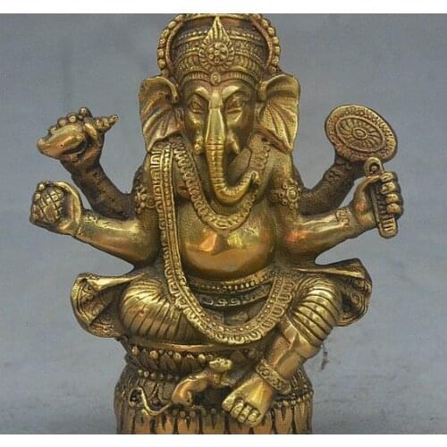 YM 311 6" Old Tibet Buddhism Bronze Ganapati Ganesh Lord Ganesha Elephant Buddha Statue