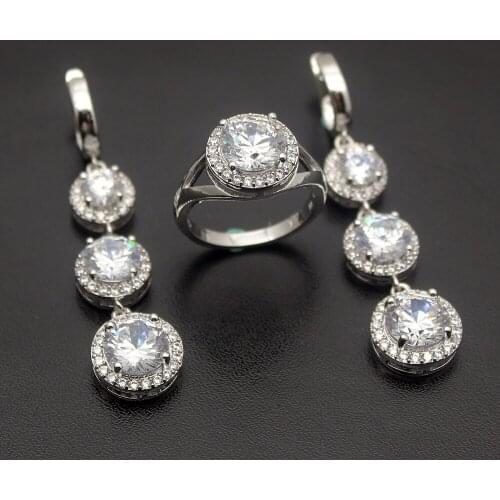 Hermosa Round Jared Jewelry Sets Blue , Green , White Silver Color Ring & Earrings Womens Jewellry Set Size 8# 8.5
