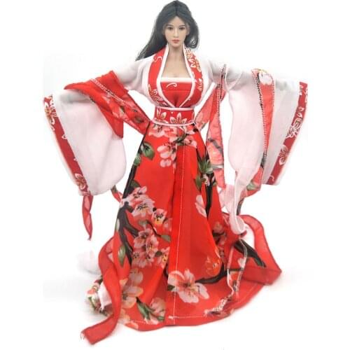 1/6 Scale Female Soldier Ancient Clothes Red Printed Hanfu Phicen Tbl Big Breast Body Model Toy Figure Doll Clothing Accessories