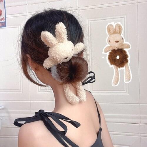 1PC New Fluffy Cute Cartoon Rabbit Scrunchies Women Girls Ponytail Hair Tie Decor Elastic Rubber Band Headband Hair Accessories