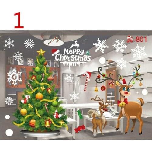 2019 Christmas Decoration Window Glass Stickers Merry Christmas Santa Claus Snow PVC Removable Wall Sticker For Xmas Home Decals