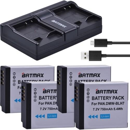 4PCS DMW-BLH7 DMW-BLH7PP DMW-BLH7E Battery+USB Dual Charger for Panasonic Lumix DMC-GM1 GM1 DMC-GM5 GM5 DMC-GF7 GF7 DMC-GF8