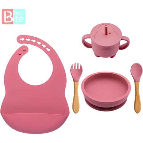 5PCS Baby Feeding Bowl Set Food Grade Silicone Plate Suction Big Bowl Children Feeding BPA Free Baby Infant Waterproof Tableware