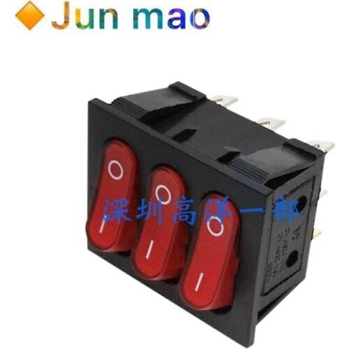 Household KCD power control switch with light red 3-link 9-pin 2-gear 15a250v ship type electrical switch