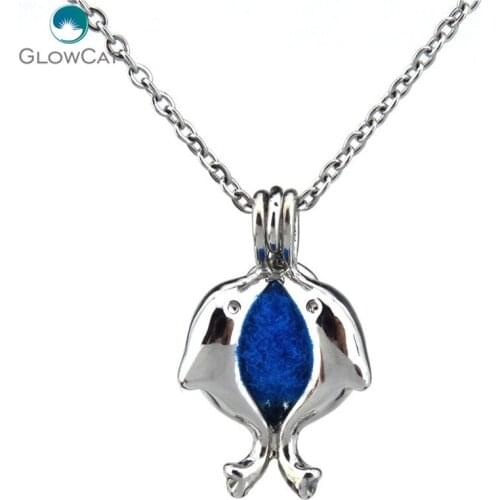K163 Silver Three Dolphin Diffuser Locket Necklace Bead Cage Steel Rolo Chain Aroma Essential Oil Diffuser Locket
