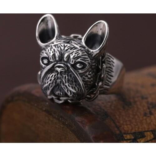 Thai Silver Men ring 100% Real 925 sterling silver Jewelry Vintage Animal Dog Christmas Gift Adjustable Opening Ring Men jewelry