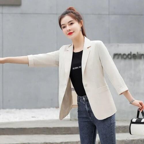 A Buckle Short Blazer Ladies Jackets Summer 2021 New Thin Korean Fashion Slim Three-Quarter sleeves top jacket Women AutumnBlack