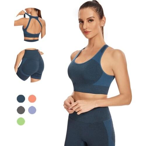 Short Suit 2pcs Seamless Women Yoga Gym Set Fitness Clothes Back Hollow Sexy Bra Sports Shorts High Waist Leggings Workout Set