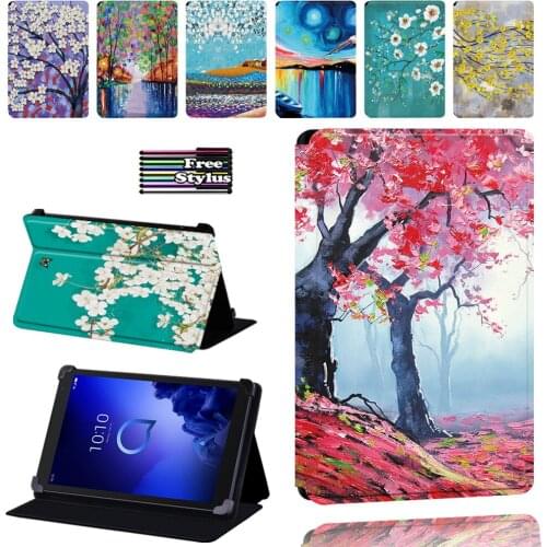 Folio Leather Stand Cover Case for Alcatel 1T 7 10/3T 8 10/A3 10 Tablet Lightweight Protective Case + Free Stylus
