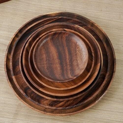 Round Solid Wood Tray Tableware Sets Trinket Dish Set Sushi Fruit Tea Tray Dessert Plates Acacia Wooden Dinner Breakfast Plates