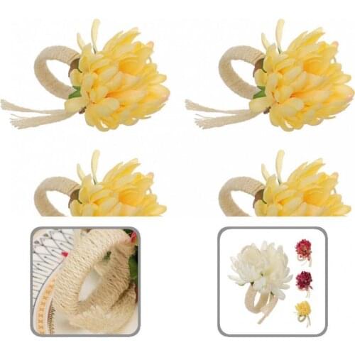 Lightweight 4Pcs High Quality Natural Faux Flower Serviette Buckle Round Napkin Rings Elegant for Party