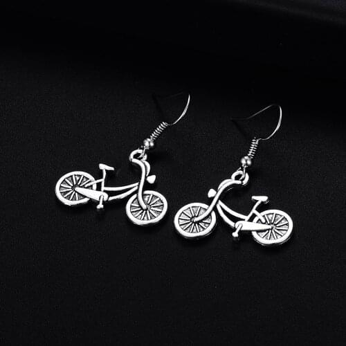 Trendy Vintage Bicycle Shape Dangle Antique Silver Plated Earrings for Women Girl Retro Drop Earrings Cute Earring Jewelry