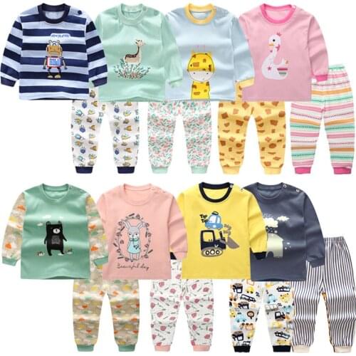 Brand New Pyjamas Baby Boys Sleepwear Kids 100% Cotton Long Sleeve Fashion Cartoon Panda Pajamas For Girls DS29