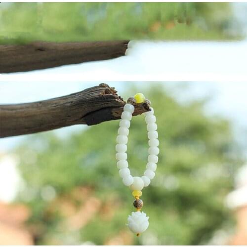 Authentic Hainan White Jade Bodhisattva Single Circle Lovers Bead Bracelet Bodhi Root Bracelet Jewelry