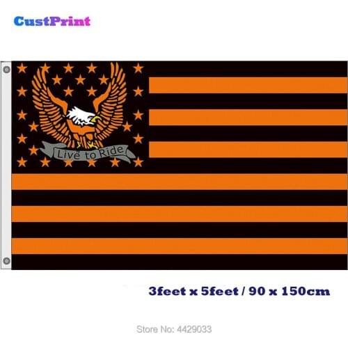 CustPrint Bald Eagle USA Flag Live to Ride Flags 3x5 FT Custom Print Motorcyle Club Banner