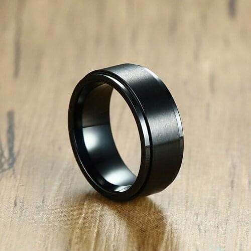 Recommend Fashion Stainless Steel Black Color Mens Spinner 8mm Rings Party Trendy Jewelry Man Ring Size 8 9 10 11 12 13