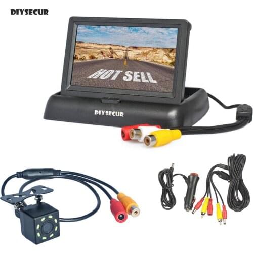 DIYSECUR 4.3" Backup Car Monitor LCD Display Reversing Car Camera 8 x LED Color Night Vision Rear View Camera Kit Security