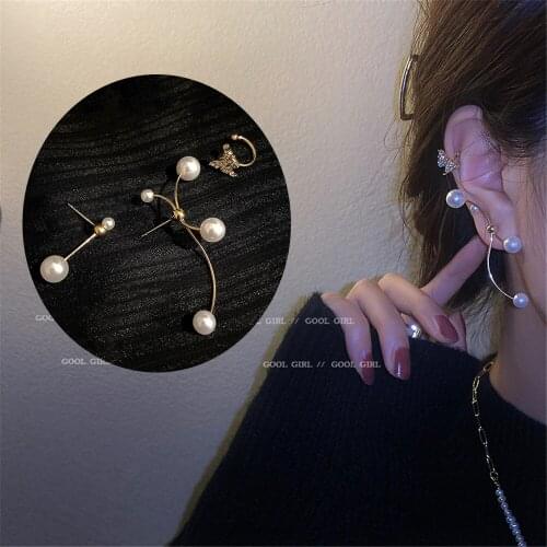 925 Silver Needle Pearl Ear Clip Ear Bone Clip Without Pierced Earrings Female Simple Cold Style Design Sense Ear Jewelry 2021