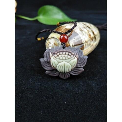 Certificate Chinese Natural Purple Robed Jade Lotus Pendant Necklace Hand-Carved Jewelry Woman Lucky Gifts Amulet