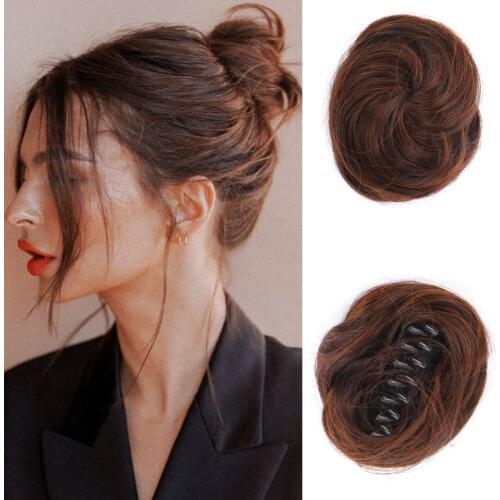 SHANGKE Girls Chignon Natural Black Brown Straight Messy Bun Human Hair For Women And Kids Donut Roller Hair Bun