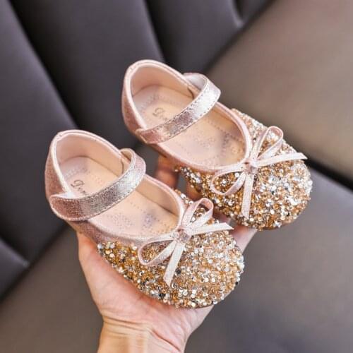 Girls Shoes Bling Princess Shoes Silver Wedding Shoes Bow Gold Glitter Mary Janes Single Shoes Baby Kids Child Spring Auutmn
