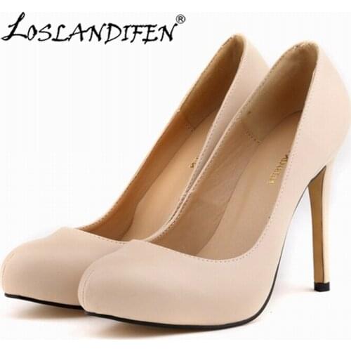 Women Pumps Sexy 11cm Round Toe Matte PU Leather Sexy High Heels Platform Nude Black Office Ladies Court Red Wedding Shoes