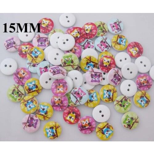 WBNKVK 15mm wood buttons mix 300pcs Round OWL Scrapbooking Button for jewelry Kids accessories