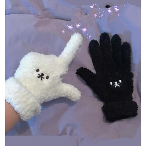 Japanese Girl Gloves Winter Finger Embroidery Warm and Cute Soft Cartoon Outdoor Student