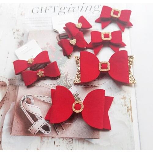8pcs/lot Red Non-woven Fabric Handmade Hair Bows Girls Christmas Hair Clips Kids Hairpin School Party Headwear Hair Accessories