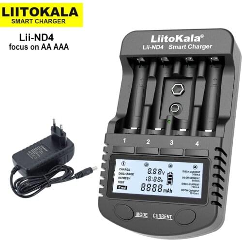LiitoKala Lii-ND4 NiMH/Cd Charger AA AAA Charger LCD Display and Test Battery Capacity 9V Batteries