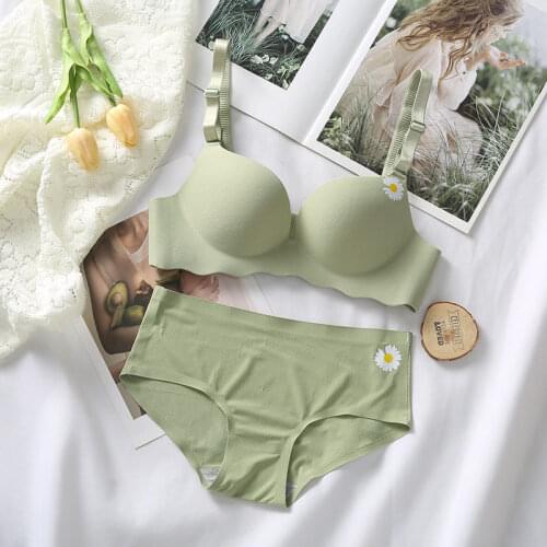 Green Chrysanthem Sensual Sexy Lingerie Set Girl Women Underwear Plus Size Wirefree Bras Panty One-piece Seamless Bra Briefs Set