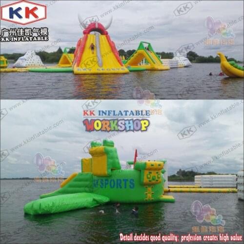 Green yellow red Inflatable water park floating air inflatable water island