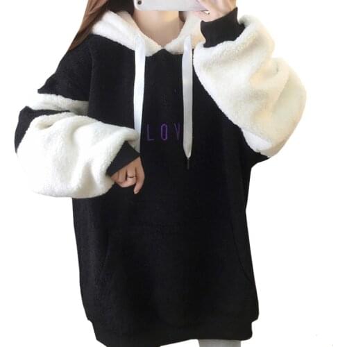 New Plus Velvet Stitching Color Harajuku Women Hoodie Lady Sweatshirt Embroidery Letters Everybon Someeoos Pullover Female