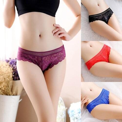 Women Sexy Panties Thong Hollow Flower Lace Underwear Low Waist Briefs Gift Plus size Knickers белье женское