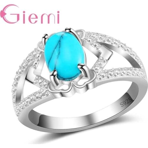 Fashion Hollow Wide 925 Sterling Silver Brand Rings Paved Unique Opal Stone Chic Jewelry Accessories for Women Girls