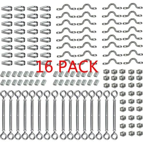 1/8" 316 Stainless Steel Cable Railing Kit Hardware Marine Grade for Stair Deck Wood Post Wire Rope 16 Pack