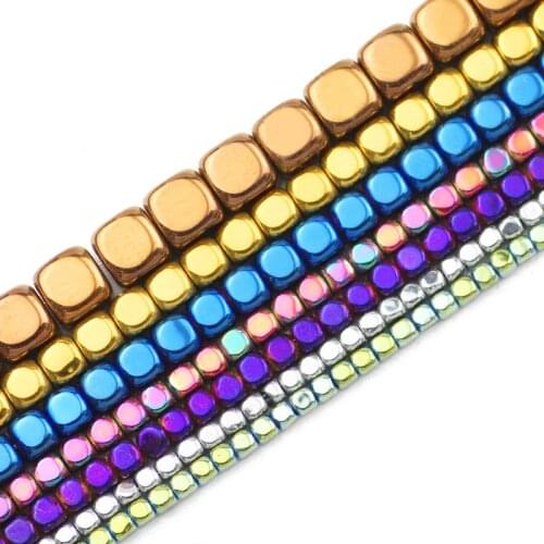 2/3/4/6MM Square Cube Hematite Natural Stone Blue,Gold,Green,Purple Spacer Loose Beads For Jewelry Making Diy Bracelets Necklace