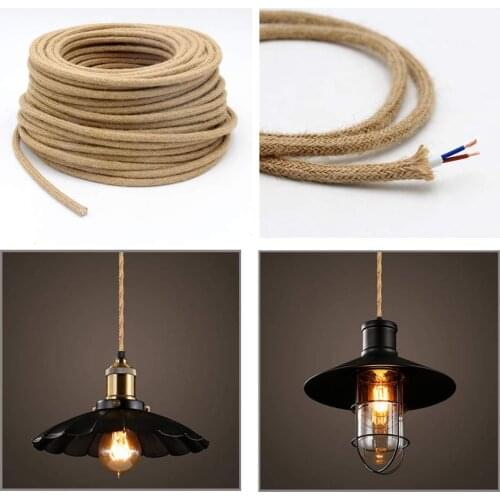 2 Cord 0.75mm Copper Vintage Hemp Rope Light Cord Braided Flexible Electric Cable Electrical Wire for Retro Pendant Lights