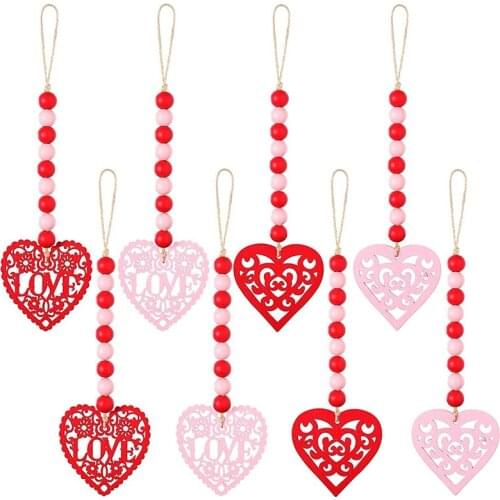 8 Pieces Valentines Day Wooden Bead Decor Wooden Bead Heart Garlands Wall Hanging Beads Garlands Rustic Farmhouse Bead