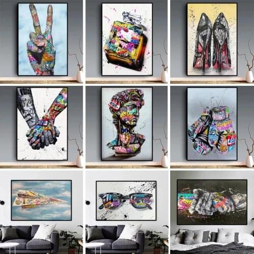 Abstract street art poster couple holding hands graffiti art canvas painting printing living room home wall picture